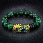 Feng Shui Bracelet, Green Stone Beads Bracelet Unisex Feng Shui Pi Xiu Wristband Gold Wealth Pixiu Women Men Bracelets-Black Green-- Prohibited From Selling On Temu