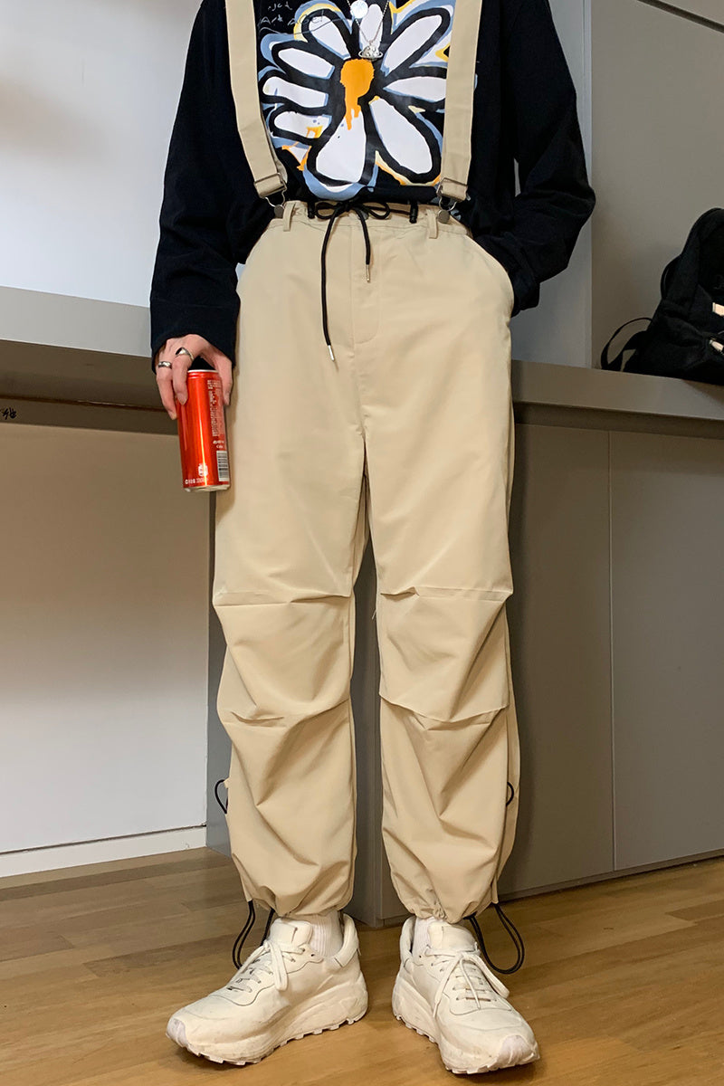 20ss Harbor Style Basic Casual Belt Pants, Leg Binding Overalls, Men''s Versatile Straight Casual Pants