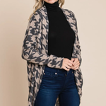 BOMBOM Houndstooth Open Front  Knit Cardigan