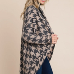 BOMBOM Houndstooth Open Front  Knit Cardigan