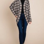 BOMBOM Houndstooth Open Front  Knit Cardigan