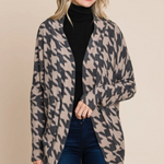 BOMBOM Houndstooth Open Front  Knit Cardigan