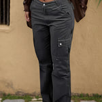 Retro Slim Fit Elastic Workwear Jeans - Trendy Street Style, Multifunctional Pocket Design, Built-in Zipper Closure And All Season Comfort, Machine Washable Casual Pants For Women