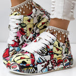Women's Casual Round Toe Thick Sole Lace-Up Sneakers, Random Print Design, Comfortable Sporty Shoes For Daily Wear