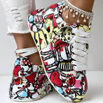 Women's Casual Round Toe Thick Sole Lace-Up Sneakers, Random Print Design, Comfortable Sporty Shoes For Daily Wear