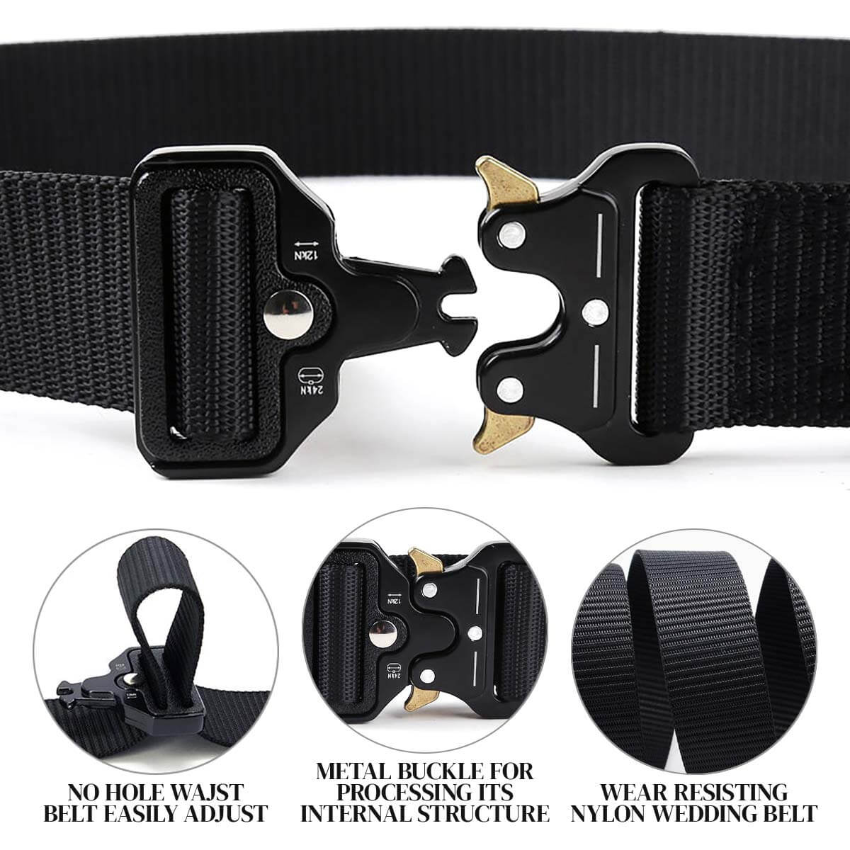 Men Multifunction Nylon Military Tactical Adjustable Waist Belt Quick Release Belt close-up of buckle and belt features.