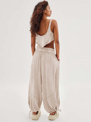 Loose Wide Leg Pants Women Drawstring Leggings Trousers