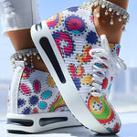 Women's Random Print Side Lace-Up Elastic Sport Shoes, Comfortable Slip-On Sneakers For Women, Casual Daily Wear Footwear