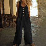 Women's Elegant Wide-Leg Jumpsuit - Button Front Formal & Casual Romper, Lightweight Wear