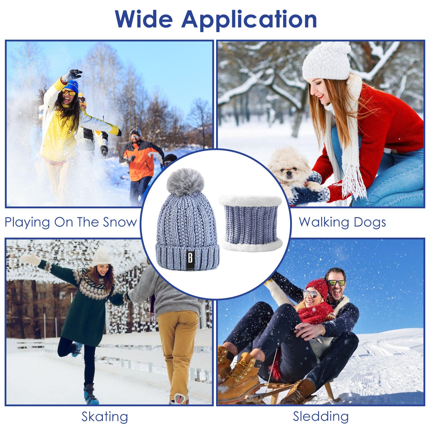 1Set Winter Beanie Hat Scarf Set Women Warm Knitting Skull Cap Neck Warmer For Walking Running Hiking Camping Outdoors Gift