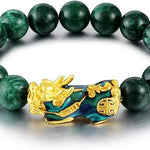 Feng Shui Bracelet, Green Stone Beads Bracelet Unisex Feng Shui Pi Xiu Wristband Gold Wealth Pixiu Women Men Bracelets-Black Green-- Prohibited From Selling On Temu