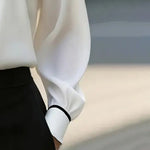 Women's Classic Tie & Lapel Blouse, Long Sleeve Contrast Color Design Shirt For Office And Formal Wear