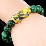 Feng Shui Bracelet, Green Stone Beads Bracelet Unisex Feng Shui Pi Xiu Wristband Gold Wealth Pixiu Women Men Bracelets-Black Green-- Prohibited From Selling On Temu