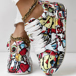 Women's Casual Round Toe Thick Sole Lace-Up Sneakers, Random Print Design, Comfortable Sporty Shoes For Daily Wear