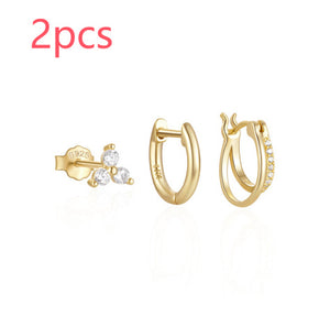 Fashion Double Layer Zircon Earings Set Women