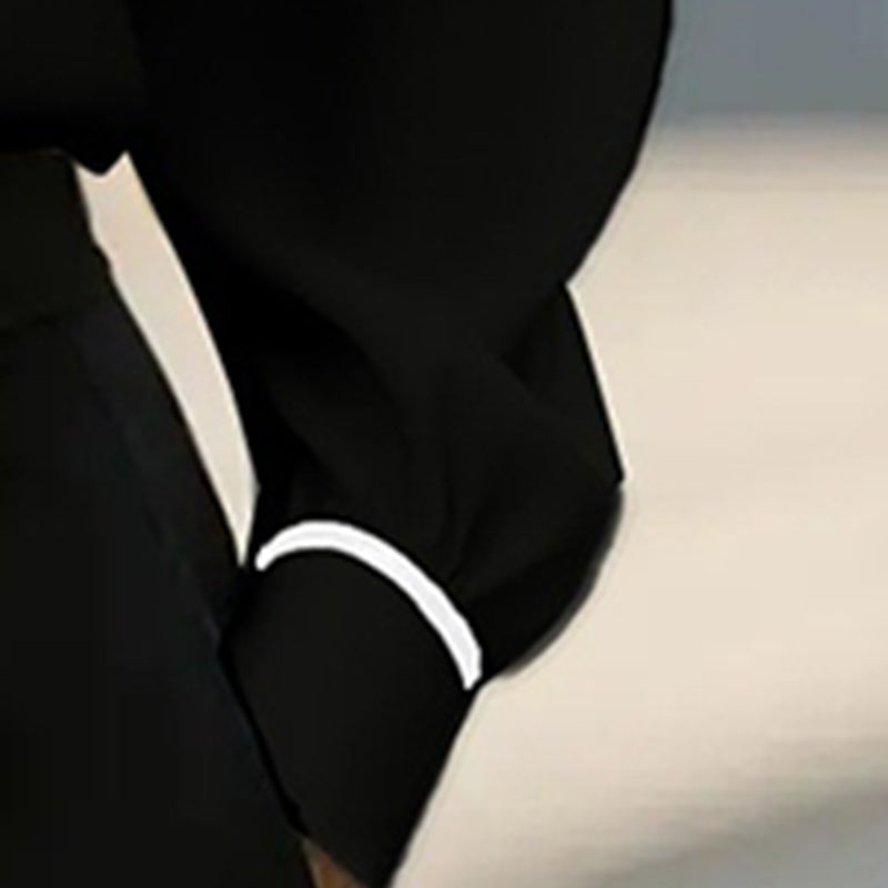 Women's Classic Tie & Lapel Blouse, Long Sleeve Contrast Color Design Shirt For Office And Formal Wear