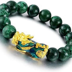 Feng Shui Bracelet, Green Stone Beads Bracelet Unisex Feng Shui Pi Xiu Wristband Gold Wealth Pixiu Women Men Bracelets-Black Green-- Prohibited From Selling On Temu