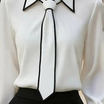 Women's Classic Tie & Lapel Blouse, Long Sleeve Contrast Color Design Shirt For Office And Formal Wear