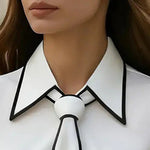 Women's Classic Tie & Lapel Blouse, Long Sleeve Contrast Color Design Shirt For Office And Formal Wear