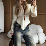 Elegant Irregular Hem Cardigan Sweater For Women Knitted Long Sleeve V Neck Trendy Open Front Sweaters